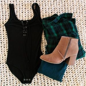 American Eagle Lace Up Ribbed Tank Bodysuit